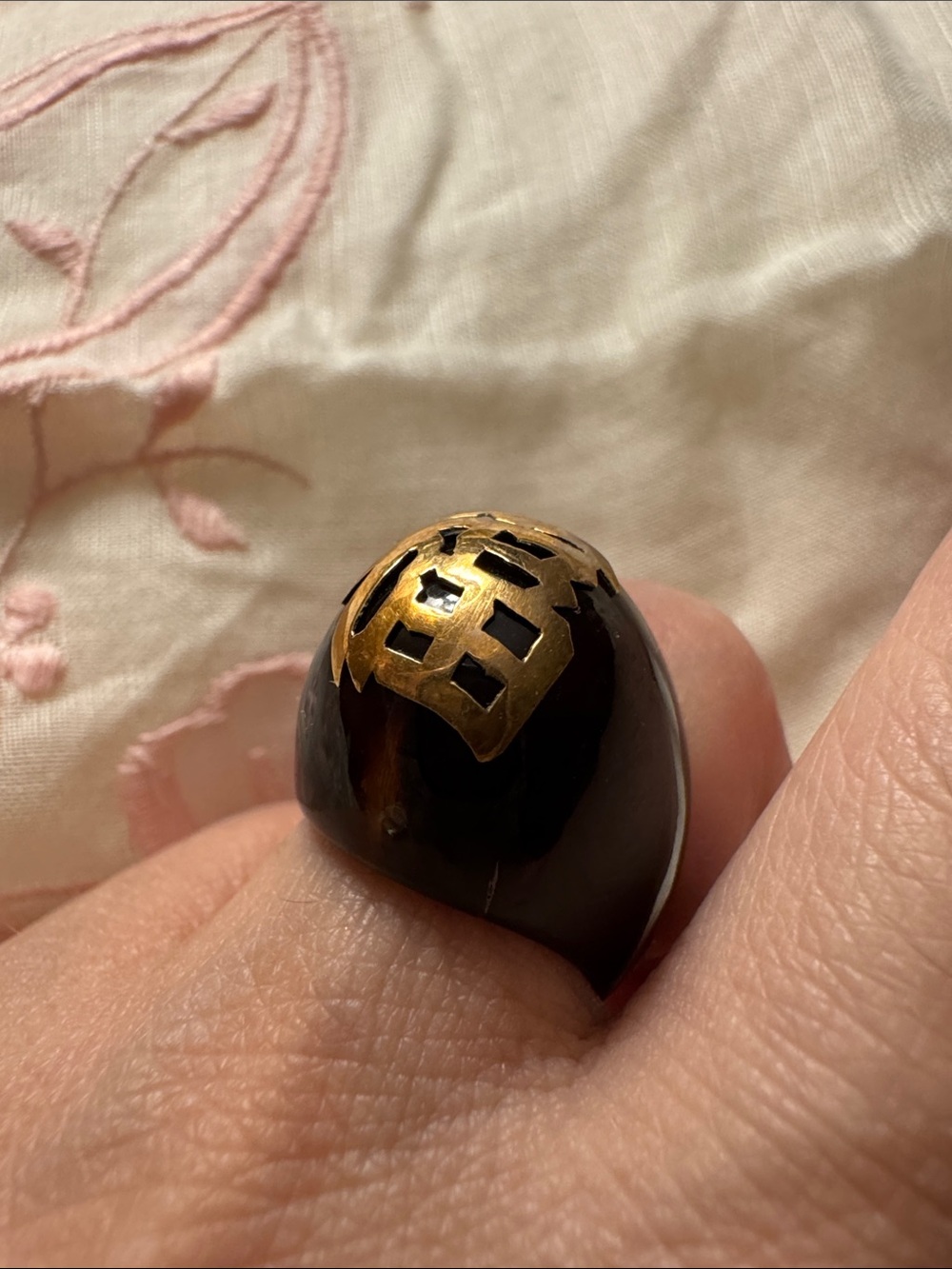 Black Statement Dome Ring with Gold Accent